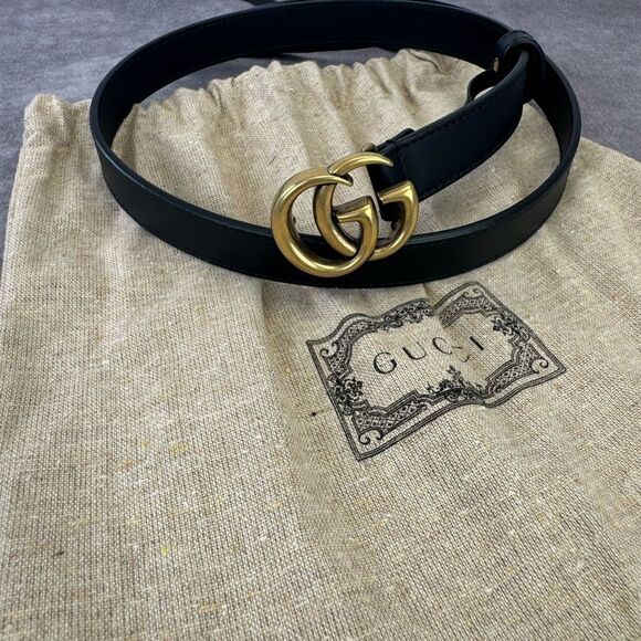 Authentic Gucci Black Leather Slim GG Marmont Belt 409417 70/28 - Picture 11 of 11